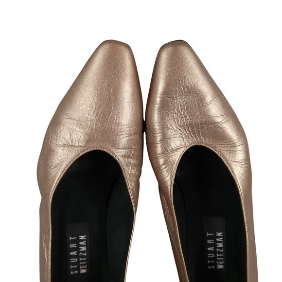 Stuart Weitzman Shoes Womens 8.5 Pump Classic Retro Leather Metallic Chunky Heel - Picture 8 of 13